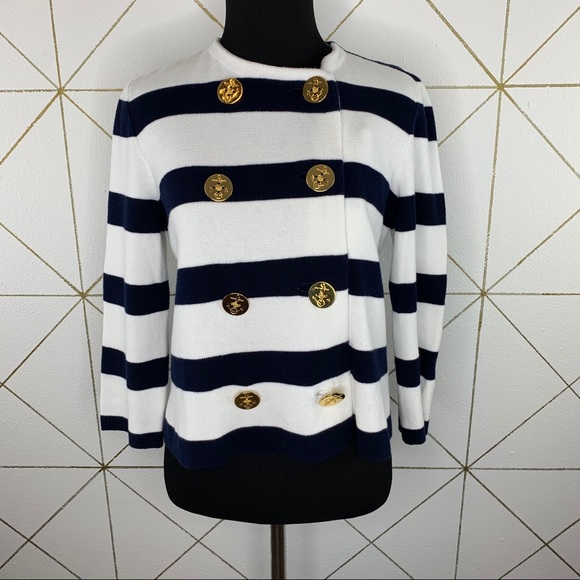 Ralph Lauren Sailing Stripe Gold Button Cardigan - Picture 1 of 10
